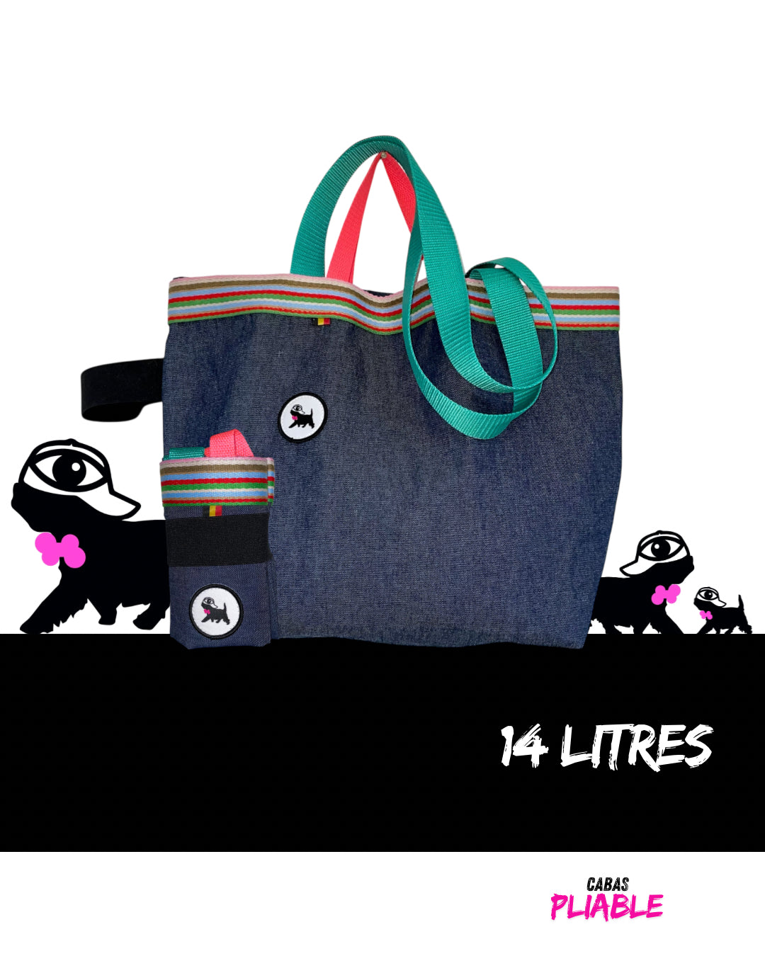 Sac de courses M, pliable, jeans