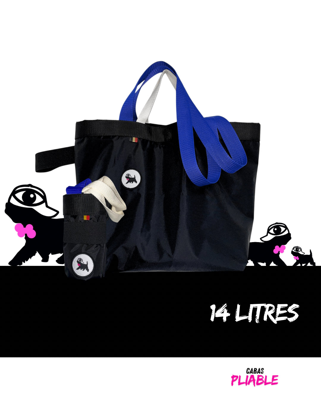 Sac de courses M, pliable, noir