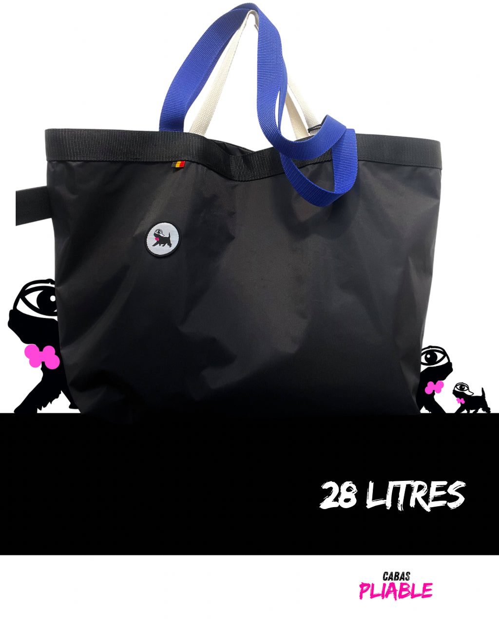 Sac de courses L, pliable, noir