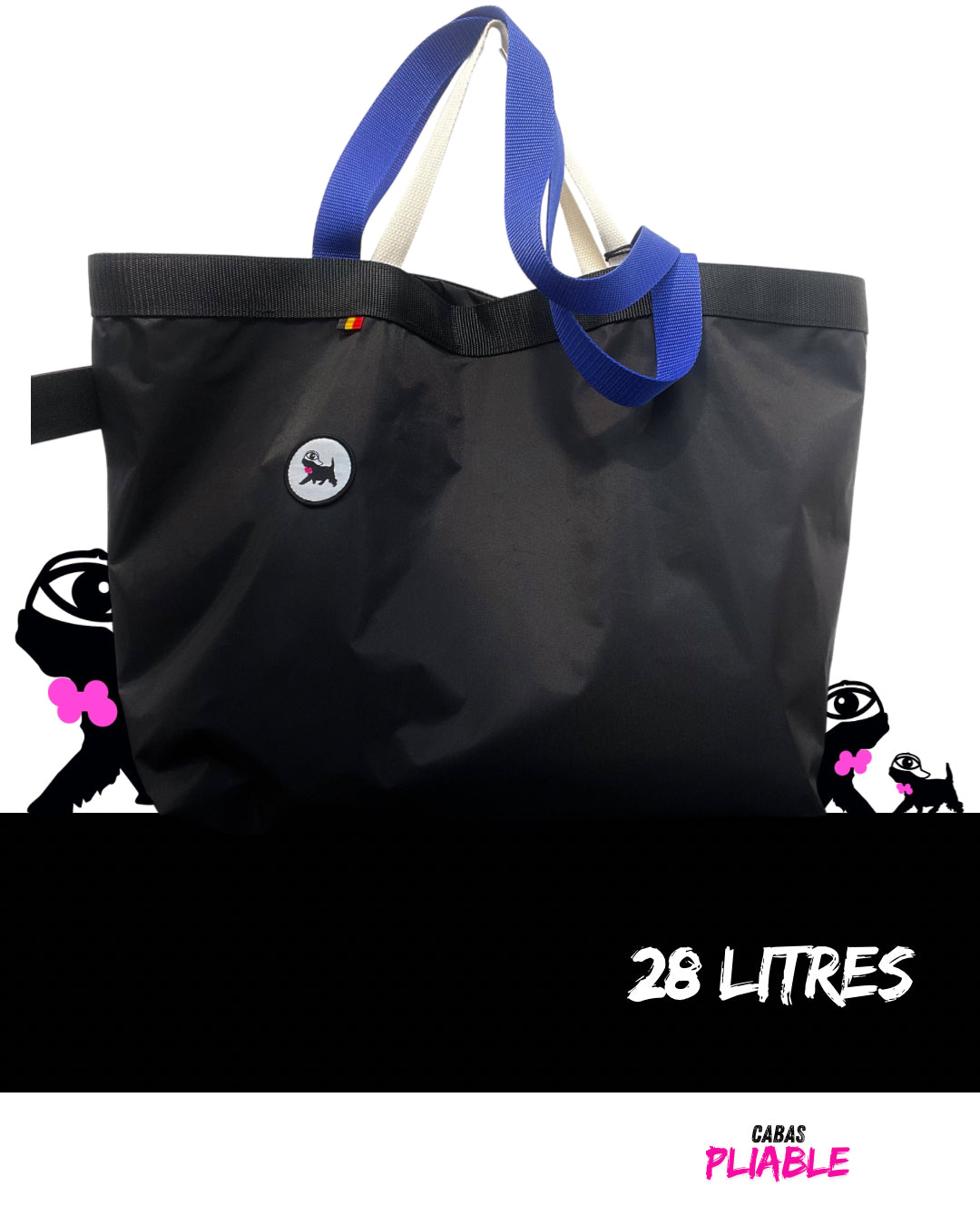 Sac de courses L, pliable, noir