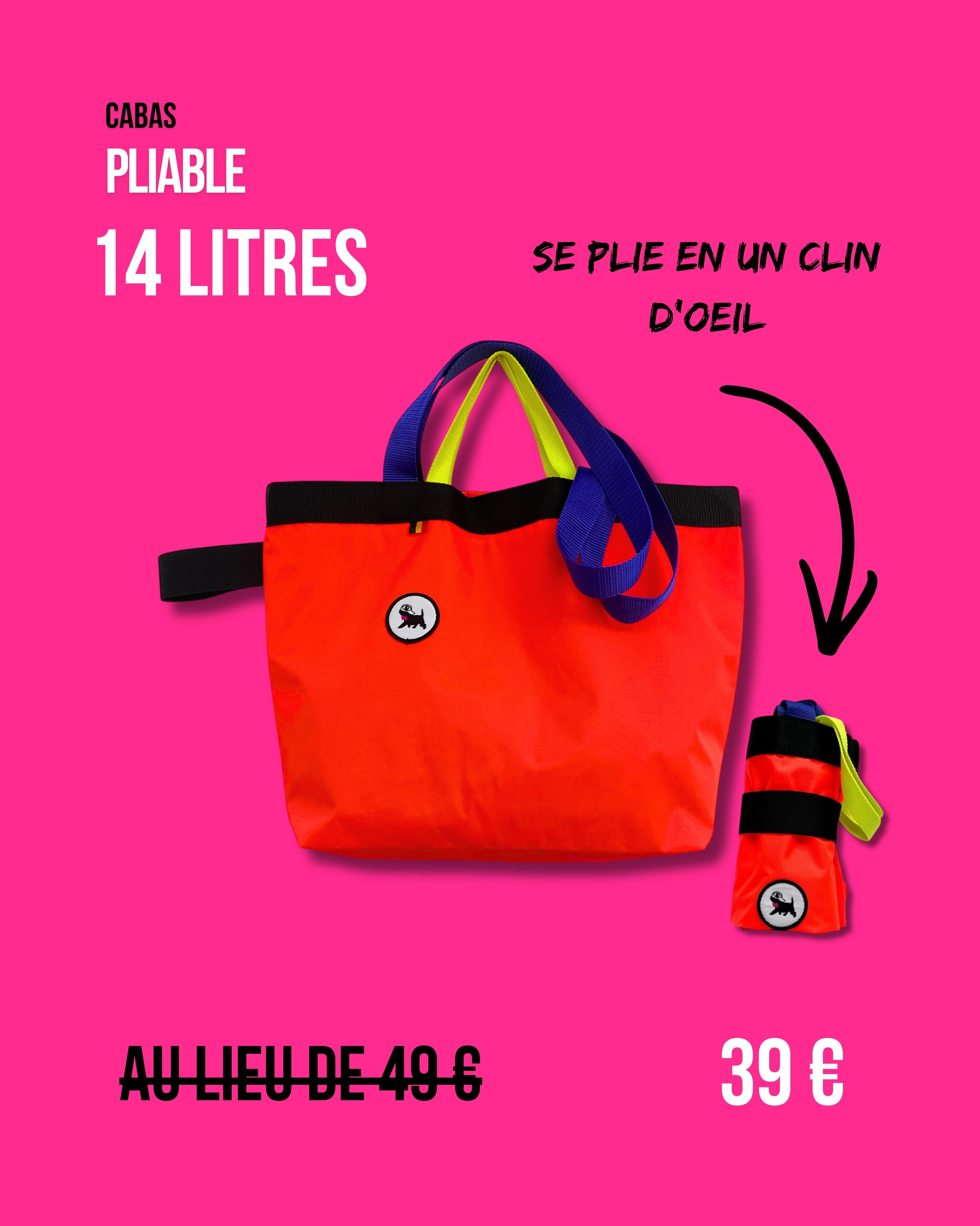 Cabas pliable 14 L - Orange fluo