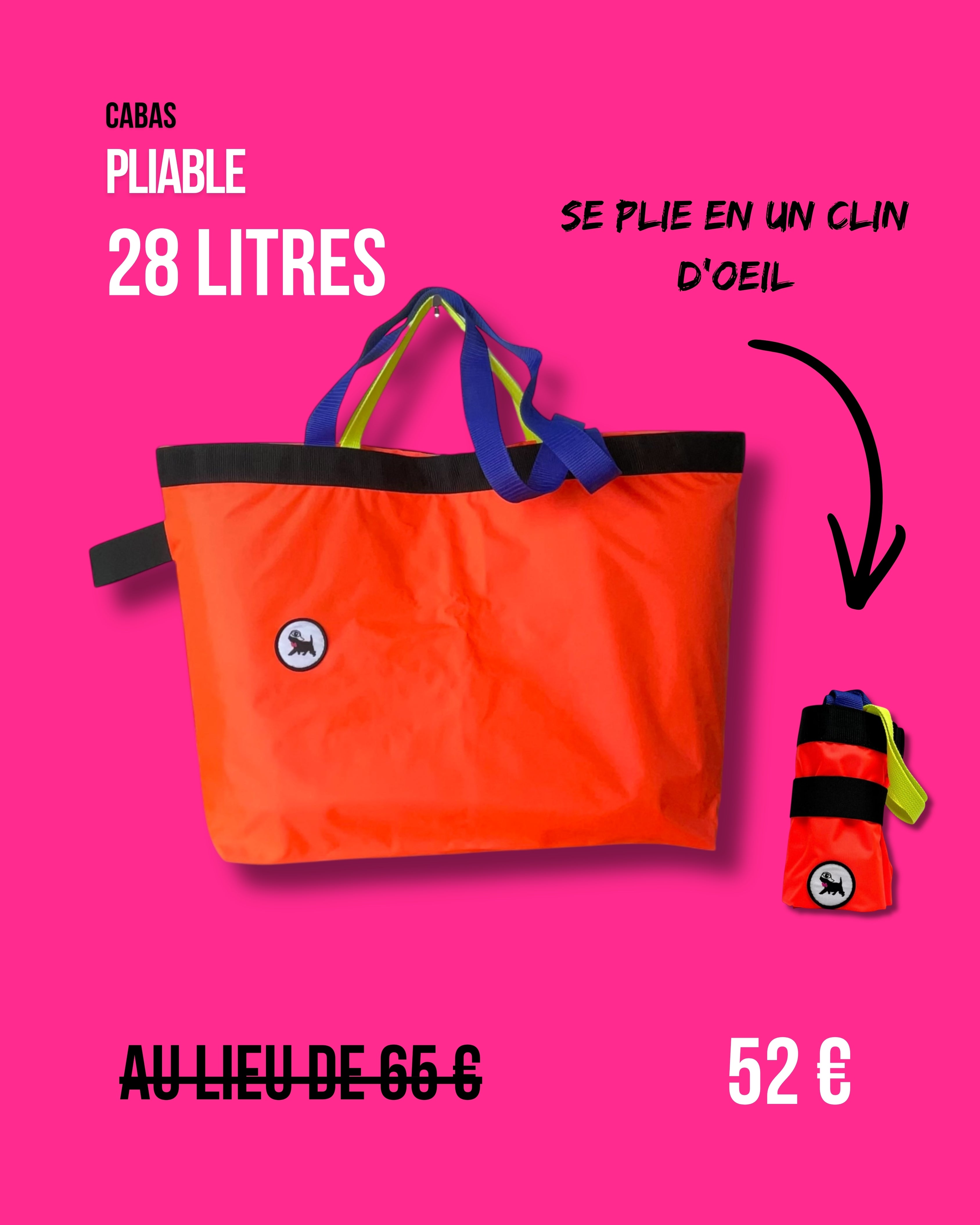 Cabas pliable 28 L - Orange fluo
