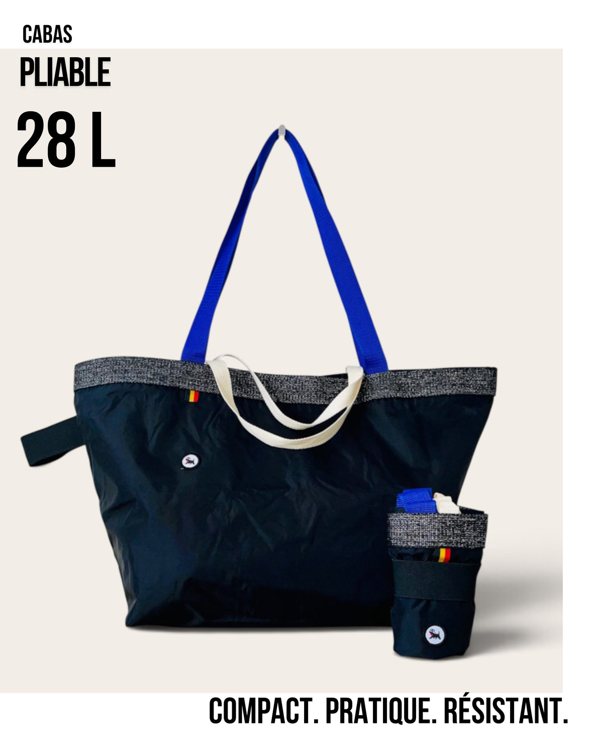 Cabas pliable 28 L - Noir - Lurex noir & argent.