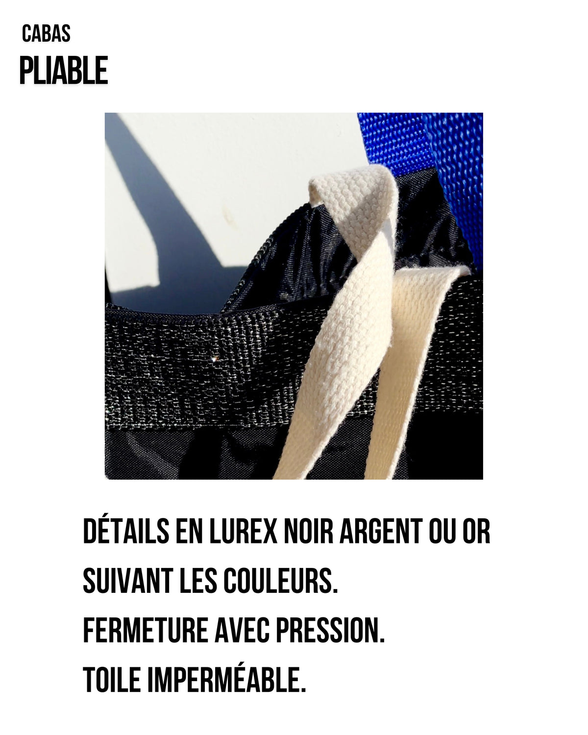 Cabas pliable 14 L - Noir - Lurex noir & argent
