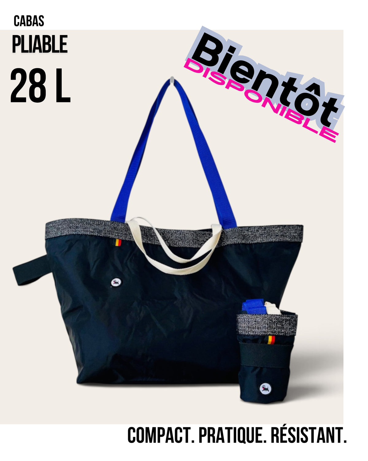 Cabas pliable 28 L - Noir - Lurex noir & argent.