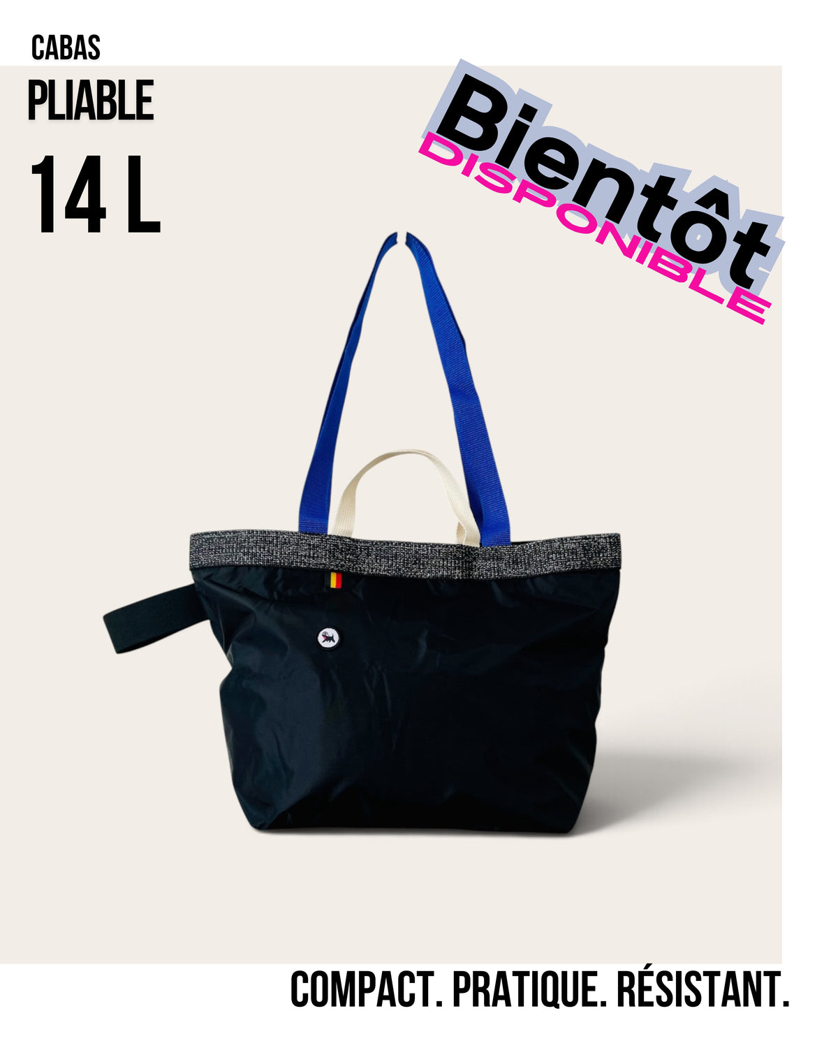 Cabas pliable 14 L - Noir - Lurex noir & argent