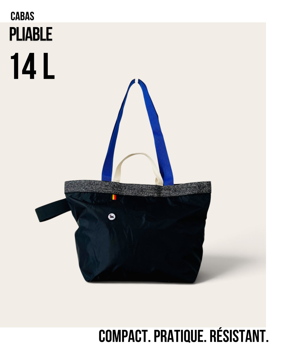Cabas pliable 14 L - Noir - Lurex noir & argent
